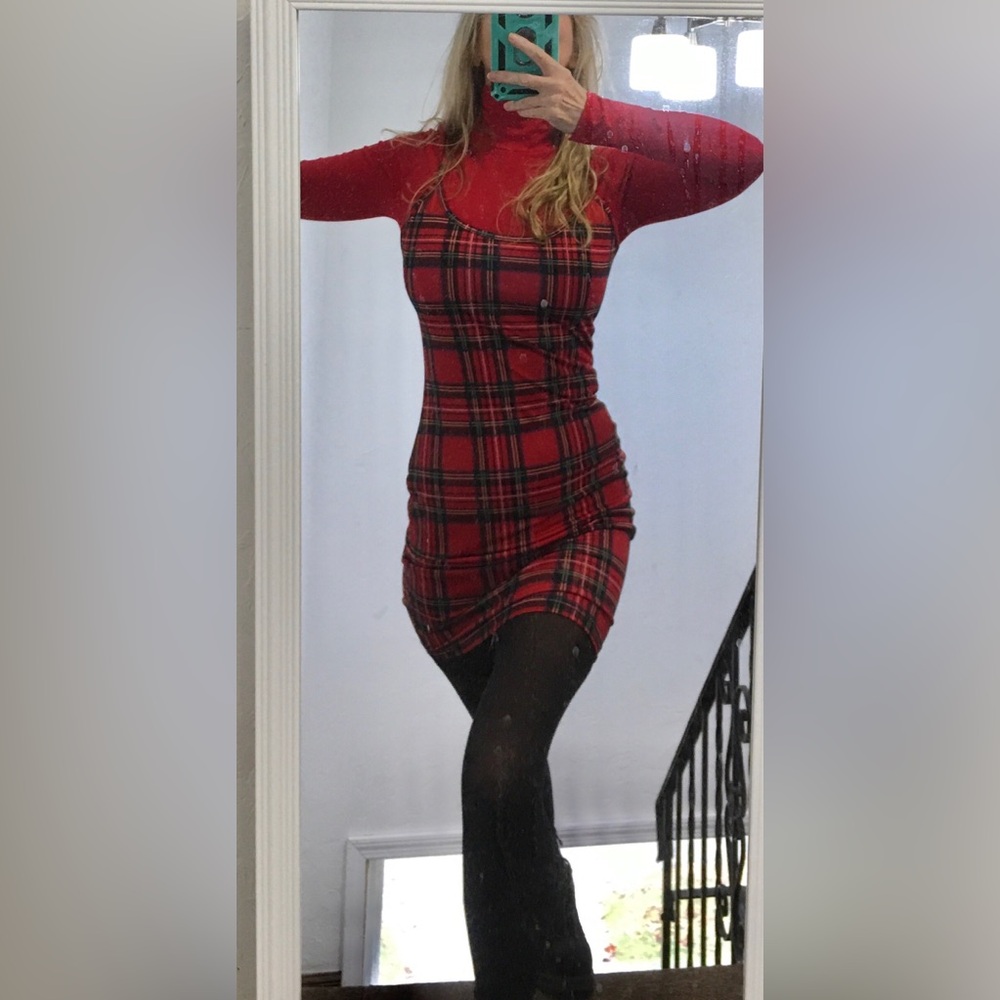 Red plaid mini dress/jumper Shein Sz XS